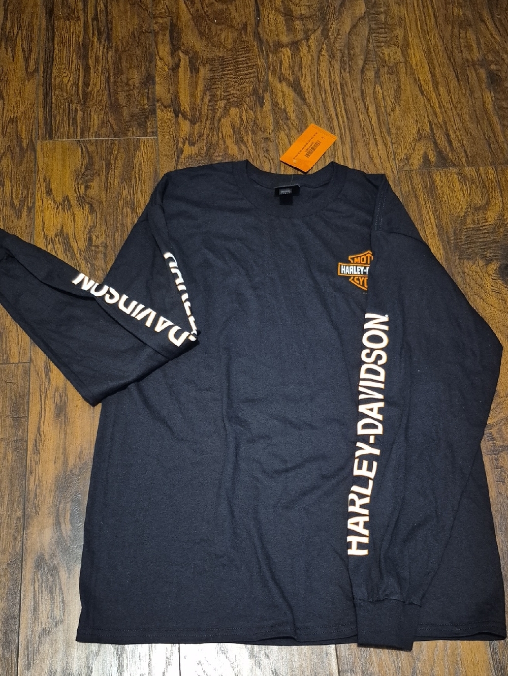 Harley-Davidson Black Long-Sleeve Logo Tee with Orange Shield